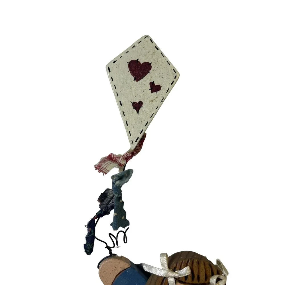 Primitive Country Girl Kite Flower Basket Wooden Figurine Decor Cottagecore‎